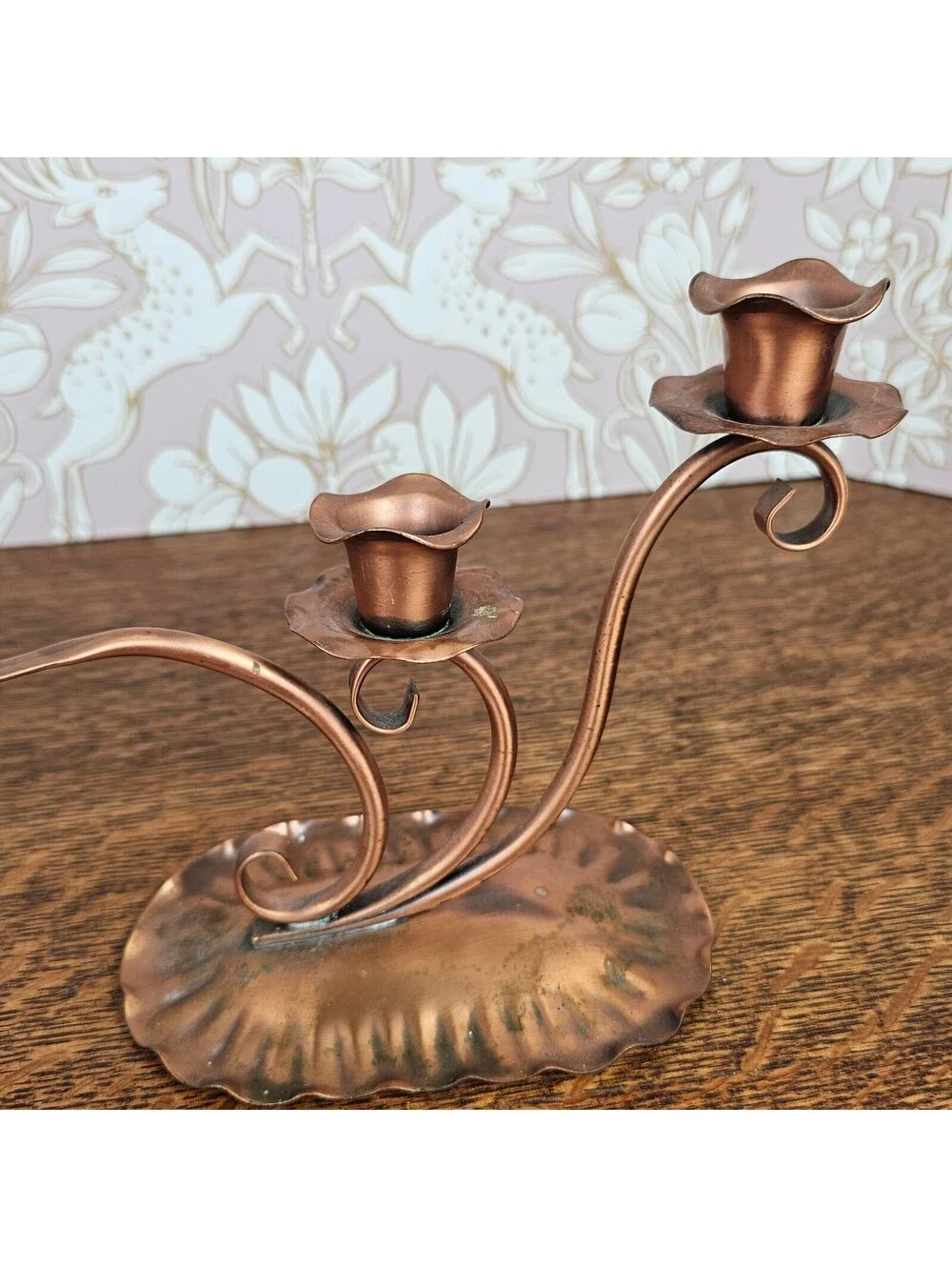 Vintage Gregorian Solid Copper Candle Holders Pair with Candle Snuffer